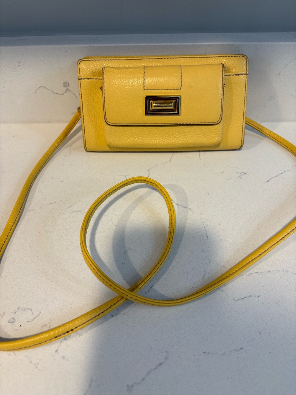 Yellow Tignanello Crossbody Wallet /Compact Leather Shoulder Purse